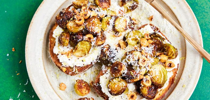 Charred Brussel Sprouts on Toast with Ricotta and Parmesan