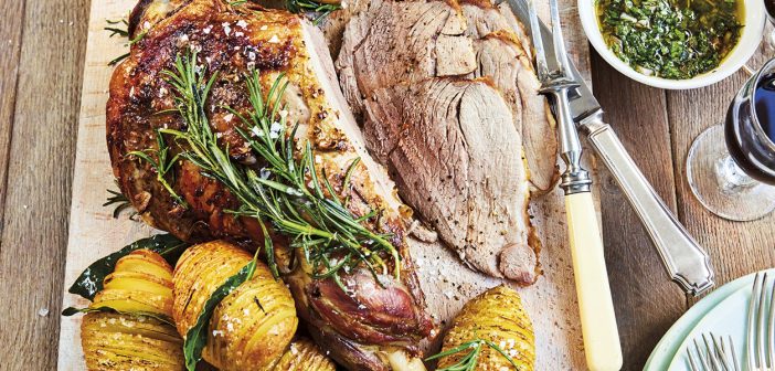 Leg of Lamb with Hasselback Potatoes and Salsa Verde