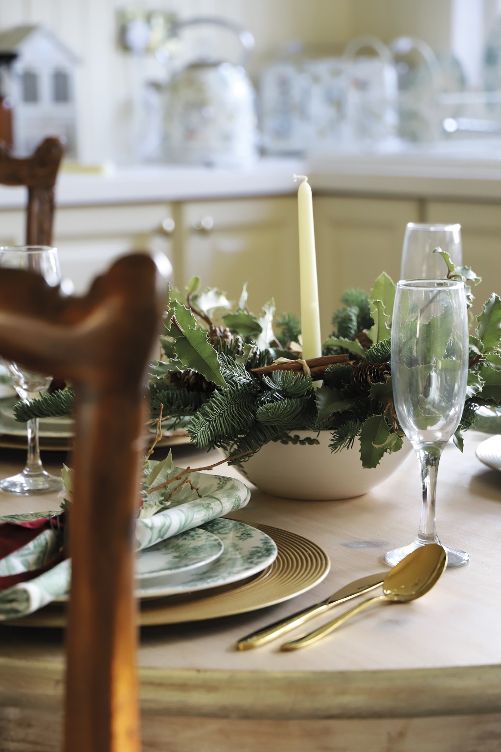 Winter foliage centrepiece on a festive table